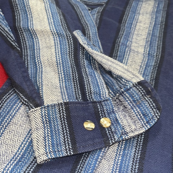 XL Bay Area Traders BLUE HERRINGBONE STRIPED Flannel Shirt buttons HEAVY RUGGED - Picture 6 of 12